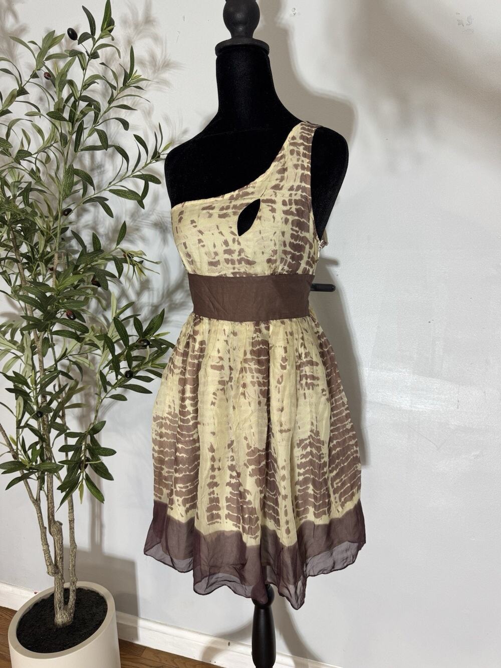 FUMBLIN FOE One Shoulder Silk Dresss Sz M Forest Fairy Grunge Boho Peasant